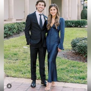 La Lune Frill Cuff Bias Dress Midnight By Shona Joy